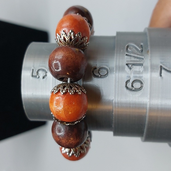 Brown Brownish Orange Beaded Bracelet Accented with Silver Filigree End Caps - Picture 3 of 4